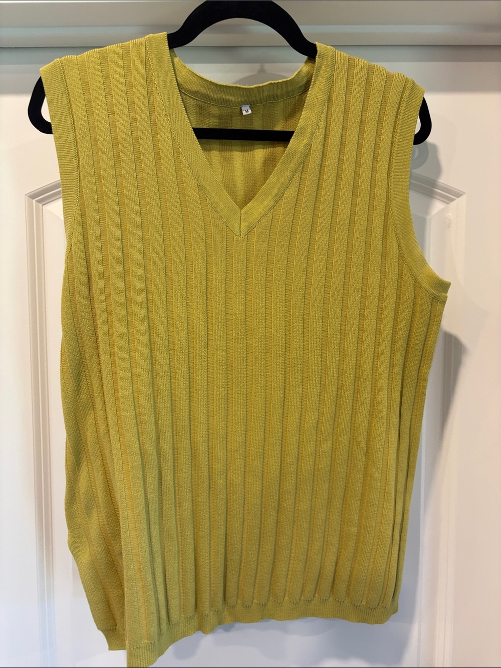 Sleeveless V‑Neck Ribbed Sweater Vest in Chartreuse